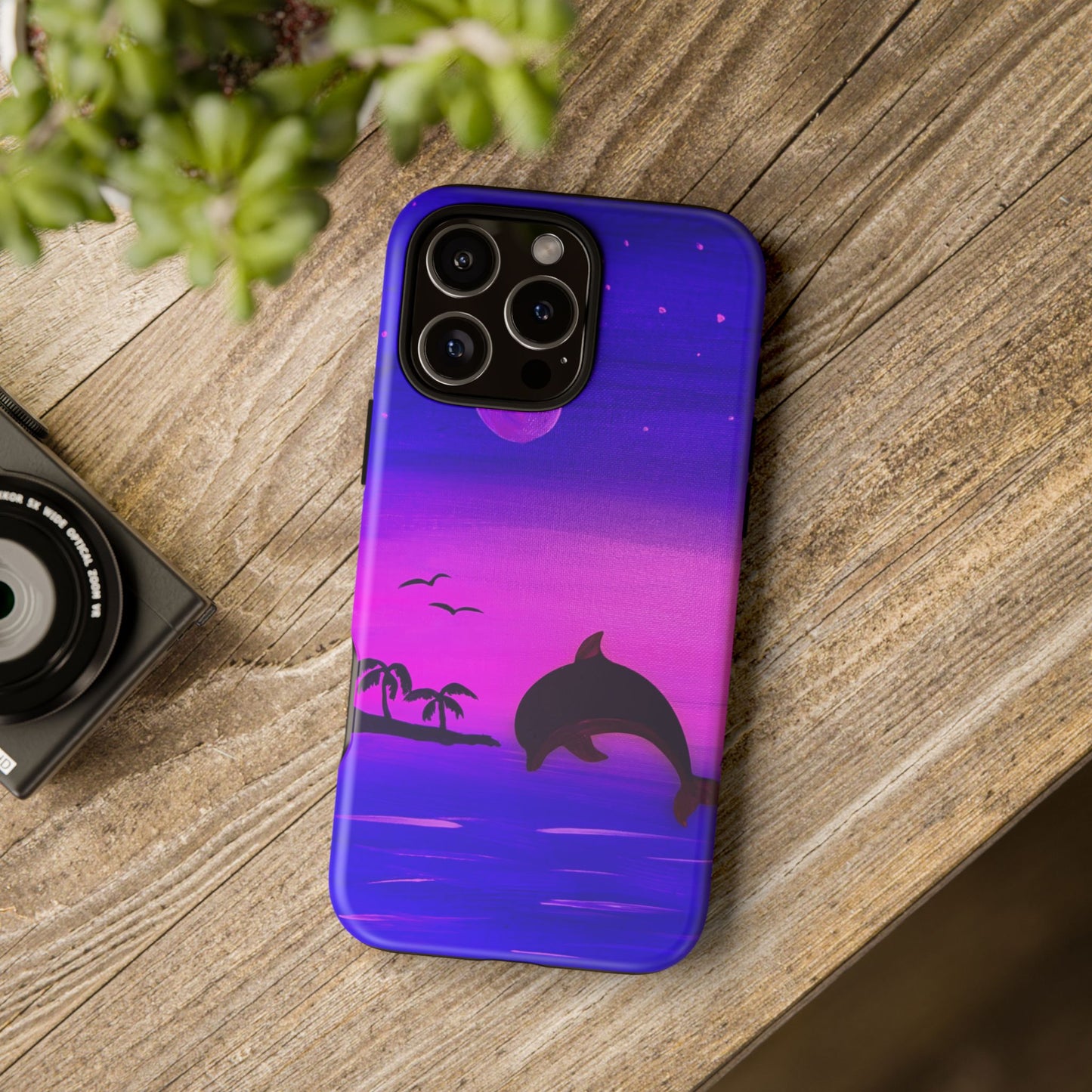 Original Hand Painted Artwork - Dolphin Moon Light Tough Phone Case — iPhone 16 and 17