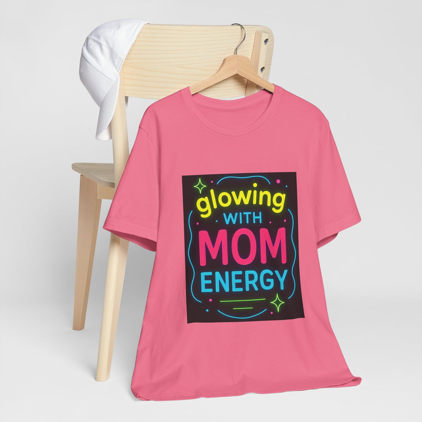Glowing With Mom Energy - Short Sleeve Female T-Shirt (Charity Pink)