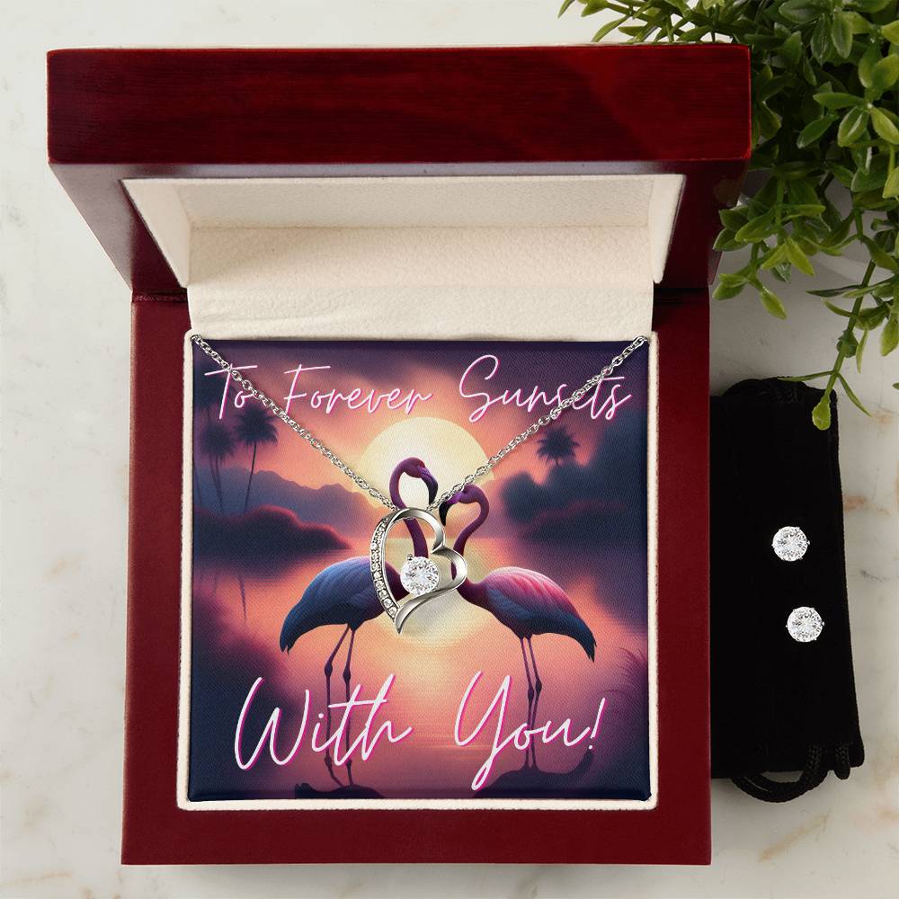 To Forever Sunsets With You - Forever Love Necklace + Clear CZ Earrings