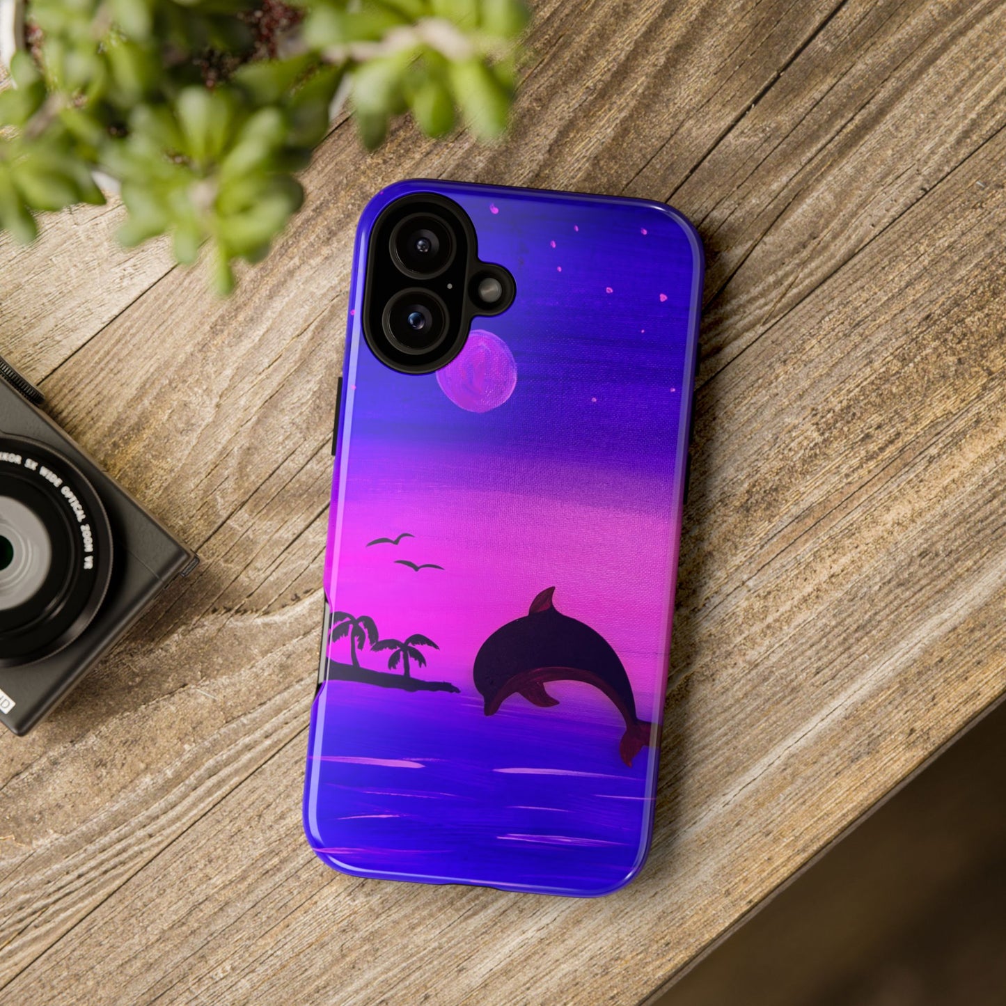 Original Hand Painted Artwork - Dolphin Moon Light  Tough Phone Case — iPhone 16 and 17
