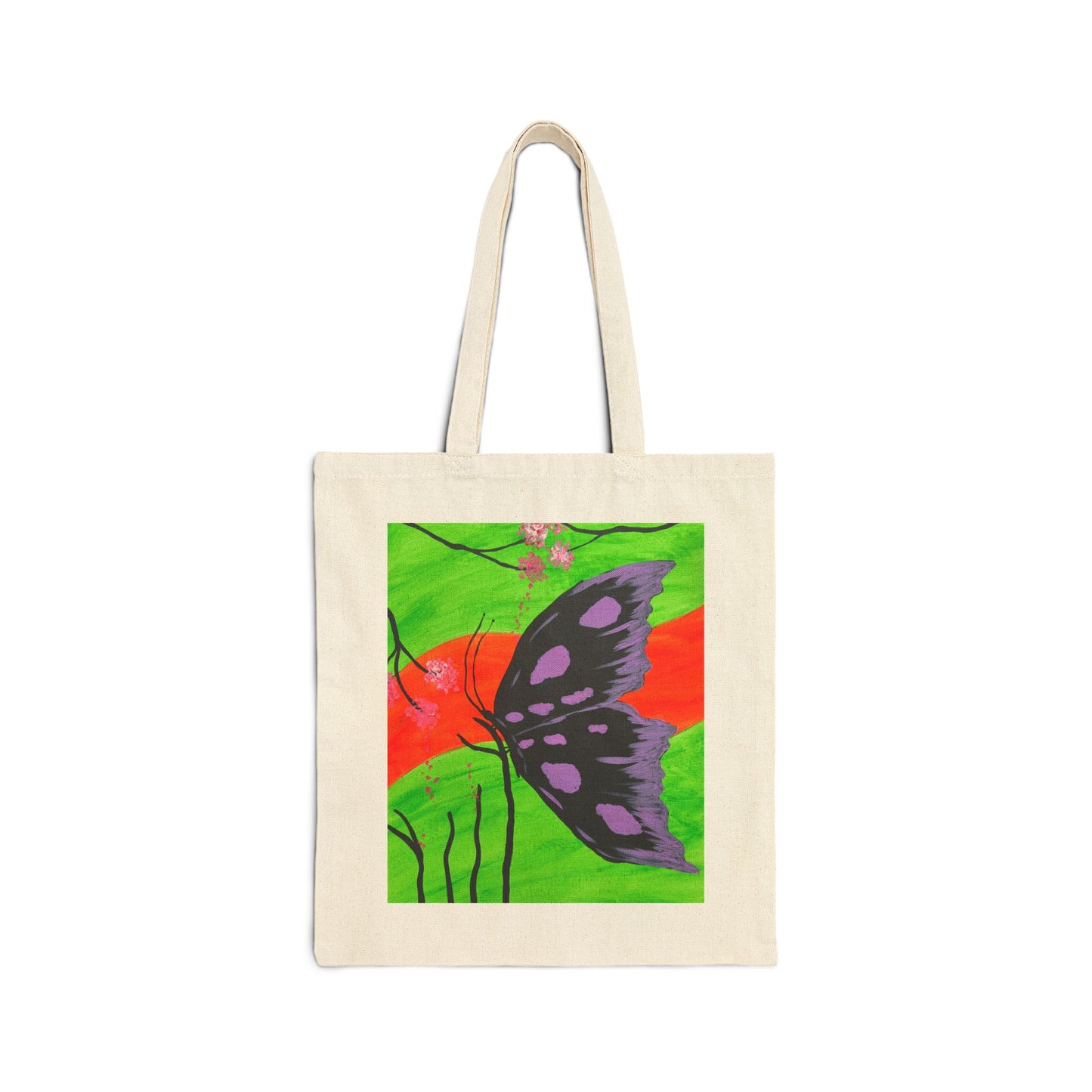 Original Hand Painted Butterfly Canvas Tote Bag - Floral Art Cotton Tote