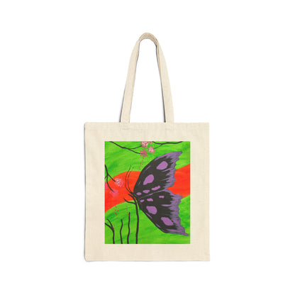 Original Hand Painted Butterfly Canvas Tote Bag - Floral Art Cotton Tote