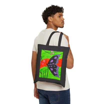 Original Hand Painted Butterfly Canvas Tote Bag - Floral Art Cotton Tote