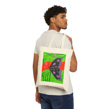 Original Hand Painted Butterfly Canvas Tote Bag - Floral Art Cotton Tote